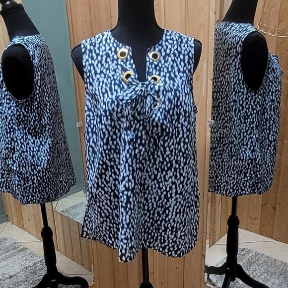 MICHAEL Michael Kors Tops - Michael by Micheal Kors Medium Blue and white sleeveless blouse with tie
